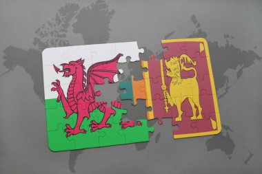 Galler ve sri lanka ulusal bayrak bir dünya haritası üzerinde ile bulmaca