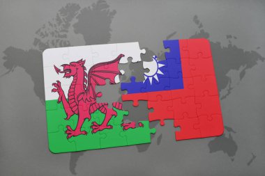 Galler ve Tayvan ulusal bayrak bir dünya haritası üzerinde ile bulmaca