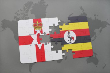 Kuzey İrlanda ve uganda ulusal bayrak bir dünya haritası üzerinde ile bulmaca