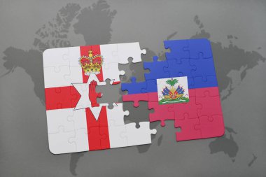Kuzey İrlanda ve haiti ulusal bayrak bir dünya haritası üzerinde ile bulmaca