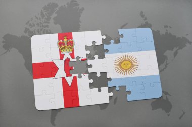 Kuzey İrlanda ve Arjantin bir dünya haritası üzerinde bayrağı ile bulmaca