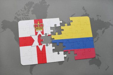Kuzey İrlanda ve Kolombiya ulusal bayrak bir dünya haritası üzerinde ile bulmaca