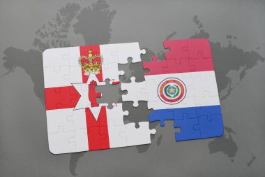 Kuzey İrlanda ve paraguay ulusal bayrak bir dünya haritası üzerinde ile bulmaca