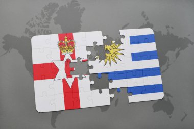 Kuzey İrlanda ve uruguay ulusal bayrak bir dünya haritası üzerinde ile bulmaca