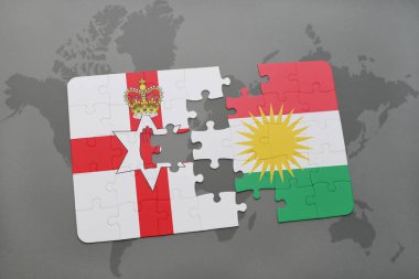 Kuzey İrlanda ve Kürdistan ulusal bayrak bir dünya haritası üzerinde ile bulmaca