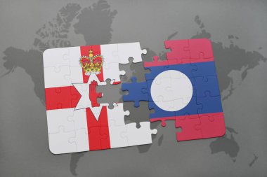 Kuzey İrlanda ve laos ulusal bayrak bir dünya haritası üzerinde ile bulmaca