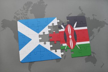 İskoçya ve kenya ulusal bayrak bir dünya haritası üzerinde ile bulmaca