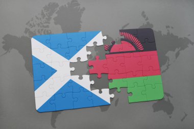 İskoçya ve Malavi bir dünya haritası üzerinde bayrağı ile bulmaca