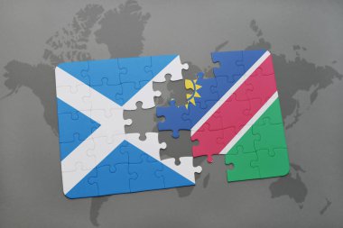İskoçya ve Namibya ulusal bayrak bir dünya haritası üzerinde ile bulmaca