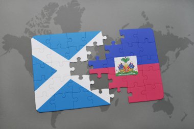 İskoçya ve haiti ulusal bayrak bir dünya haritası üzerinde ile bulmaca