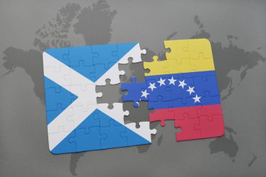İskoçya ve venezuela ulusal bayrak bir dünya haritası üzerinde ile bulmaca