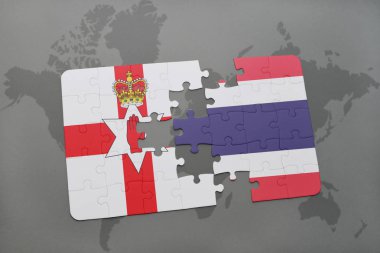 Kuzey İrlanda ve Tayland ulusal bayrak bir dünya haritası üzerinde ile bulmaca