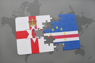 Kuzey İrlanda ve cape verde ulusal bayrak bir dünya haritası üzerinde ile bulmaca