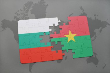 Bulgaristan ve burkina faso ulusal bayrak bir dünya haritası üzerinde ile bulmaca