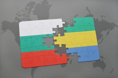 gabon ve Bulgaristan Ulusal bayrak bir dünya haritası üzerinde ile bulmaca