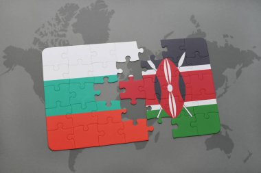 Bulgaristan ve kenya ulusal bayrak bir dünya haritası üzerinde ile bulmaca