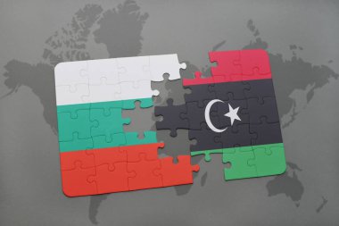 Bulgaristan ve libya ulusal bayrak bir dünya haritası üzerinde ile bulmaca