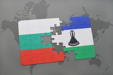 bir dünya haritası üzerinde Bulgaristan ve Lesoto bayrağı ulusal ile bulmaca