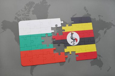 Bulgaristan ve uganda ulusal bayrak bir dünya haritası üzerinde ile bulmaca