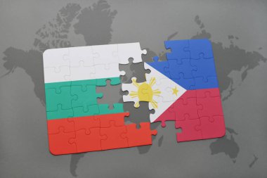 Bulgaristan ve Türkiye ulusal bayrak bir dünya haritası üzerinde ile bulmaca