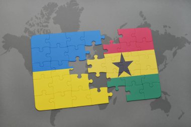 Ukrayna ve Gana bir dünya haritası üzerinde bayrağı ile bulmaca