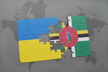 Ukrayna ve Dominika bir dünya haritası üzerinde bayrağı ile bulmaca