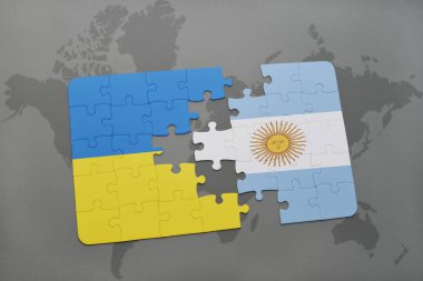 Ukrayna ve Arjantin bir dünya haritası üzerinde bayrağı ile bulmaca