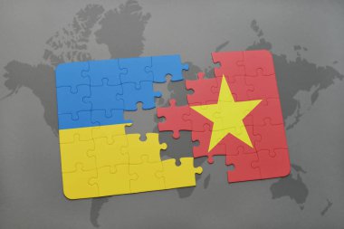 Ukrayna ve vietnam ulusal bayrak bir dünya haritası üzerinde ile bulmaca