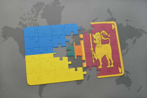 Puzzle con la bandiera nazionale di Ucraina e Sri Lanka su una mappa del mondo — Foto Stock