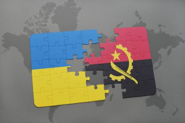 Ukrayna ve angola ulusal bayrak bir dünya haritası üzerinde ile bulmaca