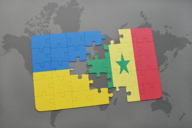 senegal ve Ukrayna ulusal bayrak bir dünya haritası üzerinde ile bulmaca