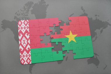 Beyaz Rusya ve burkina faso ulusal bayrak bir dünya haritası üzerinde ile bulmaca