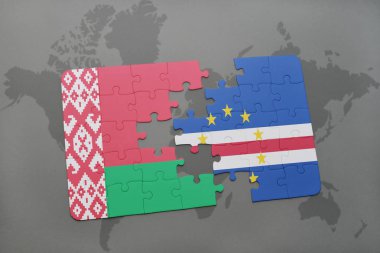 Beyaz Rusya ve cape verde ulusal bayrak bir dünya haritası üzerinde ile bulmaca