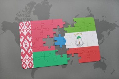 Beyaz Rusya ve Ekvator Ginesi ulusal bayrak bir dünya haritası üzerinde ile bulmaca