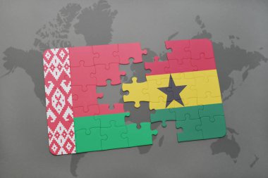 Beyaz Rusya ve Gana bir dünya haritası üzerinde bayrağı ile bulmaca