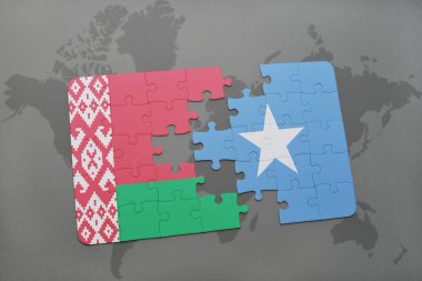 Beyaz Rusya ve Somali ulusal bayrak bir dünya haritası üzerinde ile bulmaca