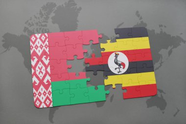 Beyaz Rusya ve uganda ulusal bayrak bir dünya haritası üzerinde ile bulmaca