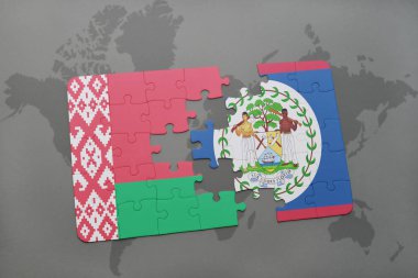 bir dünya haritası üzerinde Beyaz Rusya ve belize bayrağı ulusal ile bulmaca