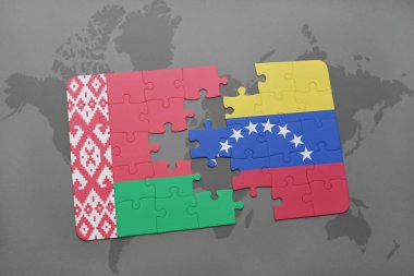 Beyaz Rusya ve venezuela ulusal bayrak bir dünya haritası üzerinde ile bulmaca