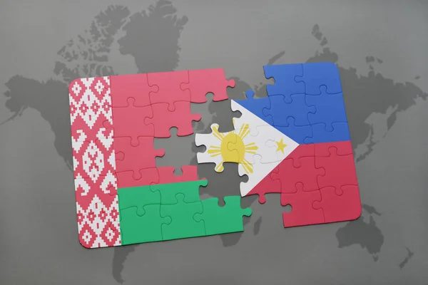 ベラルーシとフィリピンの国旗は世界地図のパズルします。 — ストック写真