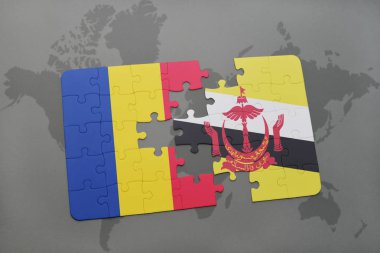 Romanya ve brunei bir dünya haritası üzerinde bayrağı ile bulmaca