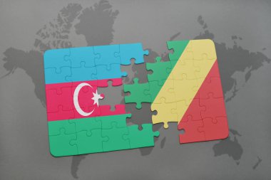 Azerbaycan Bayrağı ve bir dünya haritası üzerinde Kongo Cumhuriyeti ile bulmaca
