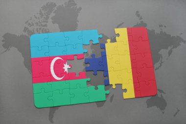 Azerbaycan ve bir dünya haritası üzerinde Çad bayrağı ile bulmaca