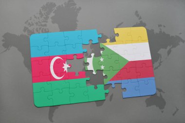 bir dünya haritası üzerinde Azerbaycan ve Komor bayrağı ulusal ile bulmaca