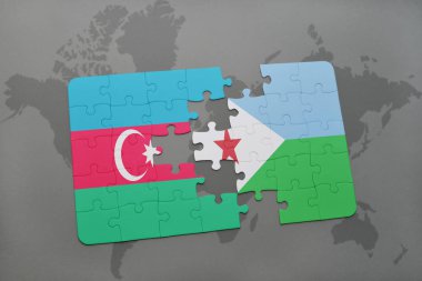 bir dünya haritası üzerinde Azerbaycan ve Cibuti bayrağı ulusal ile bulmaca