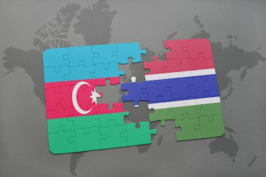 Azerbaycan ve Gambiya ulusal bayrak bir dünya haritası üzerinde ile bulmaca