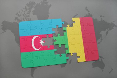 Azerbaycan ve mali bir dünya haritası üzerinde bayrağı ile bulmaca