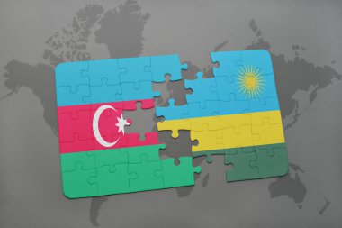 Azerbaycan ve Ruanda bir dünya haritası üzerinde bayrağı ile bulmaca
