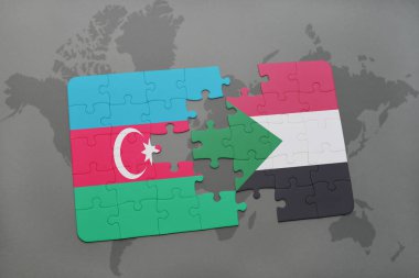 Azerbaycan ve sudan bir dünya haritası üzerinde bayrağı ile bulmaca