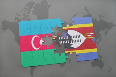 Azerbaycan ve Svaziland ulusal bayrak bir dünya haritası üzerinde ile bulmaca